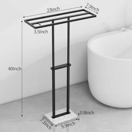 LSK 40” Standing Towel Rack, 3 Tier Towel Stand with Marble Base, Black | Stainless Steel Freestanding Towel Racks for Bathroom, Towel Holder Stand for Hanging Multiple Sizes Towels