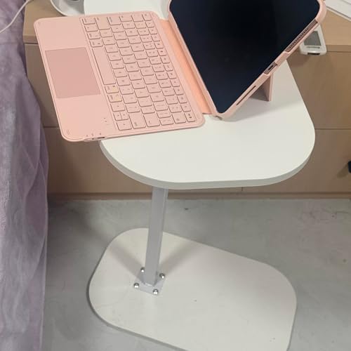 FuturelOT Sofa Couch Arm Table Tv Tray Small Bedside Table C Shaped Adjustable Height Side End Tables for Living Room, Bedroom, Pure White - color: Pure White