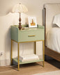 Nightstand with Charging Station,3-Tier Modern Bedside Table Night Stand with Storage Drawer and Open Shelf,Small End Side Table for Bedroom,Living Room,Green - color: Green With Charging Station