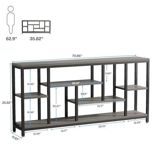 Tribesigns Console Sofa Table, 70.9 inch Extra Long Console Table Behind Couch with Storage Shelves, 3-Tier Modern Narrow Entryway Hallway Accent Table for Living Room, Grey - color: Grey