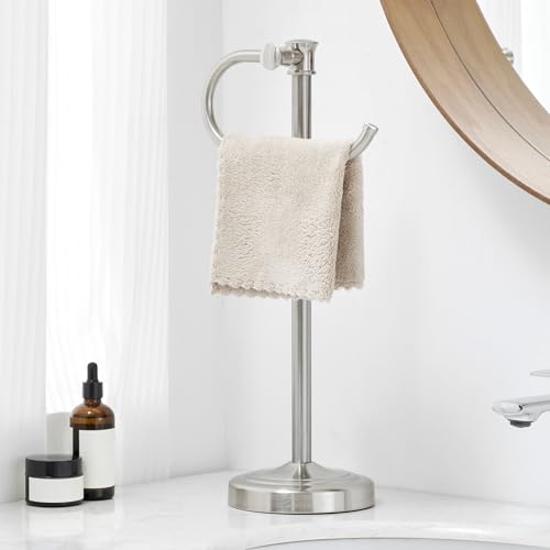 Stand Hand Towel Holder, Countertop Towel Bar, Brushed Nickel | 17 Inch Bathroom Towel Hanger, Freestanding Vanity Counter Top Towel Holder, Towel Ring Hardware Accessories, Stainless Steel - color: Brushed Nickel