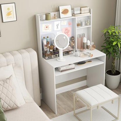 Tangkula Computer Desk with Hutch, Space Saving Laptop Desk with Magnetic Whiteboard, Keyboard Tray, Storage Shelves, Cable Holes, Home Office Desk with Bookshelf, Modern Writing Table (White)