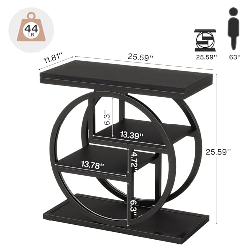 Tribesigns Black End Table for Living Room, 4-Tier Narrow Side Table with Storage Shelves, Modern Bedside Table for Bedroom, Wood Small Sofa Side Table with Geometric Metal Frame (1 PC, Black) - color: Black