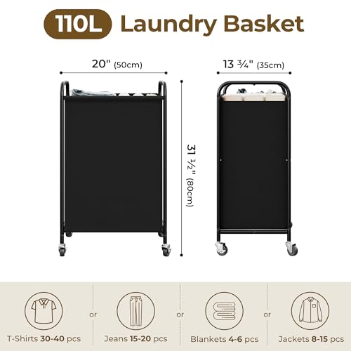 GRANNY SAYS 110L Laundry Hamper, Large Laundry Basket with Wheels and Handles, Durable and Sturdy Rolling Cart for Laundry Room, Bathroom, Bedroom, Black - color: Black, size: 110L
