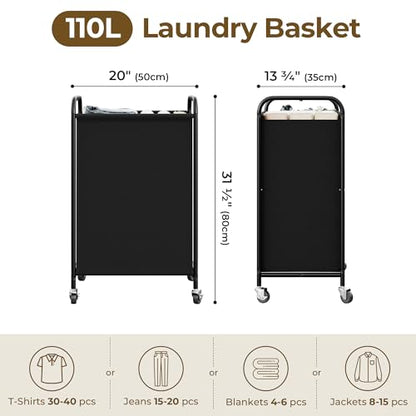 GRANNY SAYS 110L Laundry Hamper, Large Laundry Basket with Wheels and Handles, Durable and Sturdy Rolling Cart for Laundry Room, Bathroom, Bedroom, Black - color: Black, size: 110L