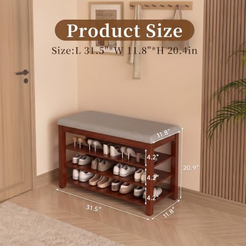 Solid Wood Shoe Bench with Storage, Flip-Top Soft-Close Lid, Adjustable Shelves, Cushioned Entryway Shoe Rack Organizer, 31.5” - size: 31.5"