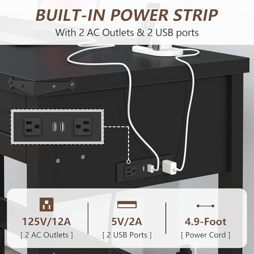 YOMILUVE Farmhouse Computer Desk with 2 Drawers, 39 Inch Small Black Computer Desk with Power Outlets, Home Office Desk Compact Writing Study Table for Small Spaces - color: Black