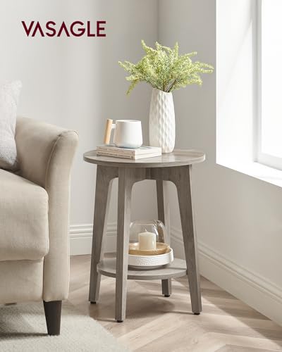 VASAGLE MAEZO Collection - Side Table, 2-Tier Small Round End Table, Nightstand with Tapered Legs, Curved Transitions, for Small Spaces, Living Room, Bedroom, Heather Greige ULET283T02 - color: Heather Greige, size: 1 pack
