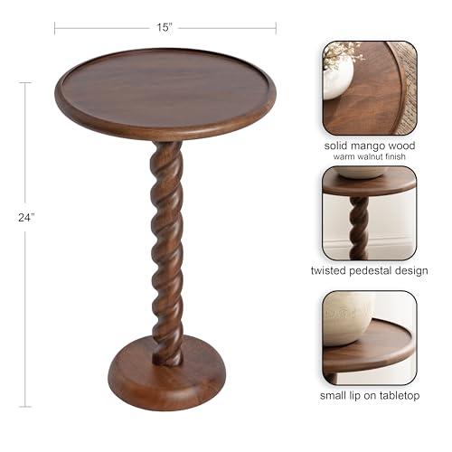 Kate and Laurel Willoughby Modern Wooden Spiraled Round Side Table, 15 x 15 x 24, Walnut Brown, Accent Pedestal End Table with Turned Base for Use as Indoor Plant Stand or Bedroom Nightstand Option - color: Walnut Brown