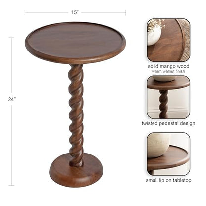 Kate and Laurel Willoughby Modern Wooden Spiraled Round Side Table, 15 x 15 x 24, Walnut Brown, Accent Pedestal End Table with Turned Base for Use as Indoor Plant Stand or Bedroom Nightstand Option - color: Walnut Brown