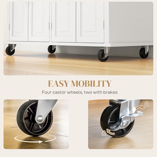 HOMCOM Kitchen Island Cart with Solid Wood Top, 44" Mobile Kitchen Island Table on Wheels with Storage Cabinets, 2 Drawers, Adjustable Shelves, Spice Rack & Towel Bar for Dining Room, Cream White - color: Cream White