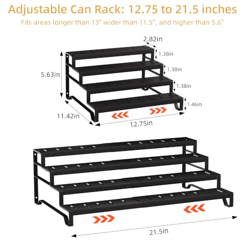 Attelite 4 Tier Expandable Can Rack Organizer for Pantry, Adjustable 13"-21" Metal Soda Can Organizer, Pantry Organization Canned Food Storage Holder for Kitchen Cabinet Countertop, Black 2Pack - size: 4tier*2pack