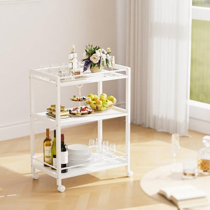 HITNET White Bar Cart, Home Bar Serving Cart, Kitchen Trolley on Wheels with Storage, 3 Tier Rolling Beverage Cart for Living Room Kitchen Home Office - color: White