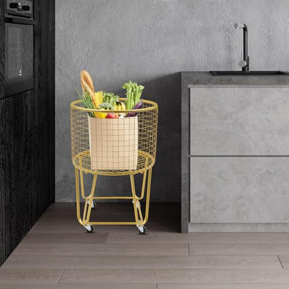 Wire Metal Deep Set Rolling Laundry Basket,Mesh Wire Laundry Basket Storage Cart for Bathroom Bedroom Dirty Clothes Storage (F) - size: F