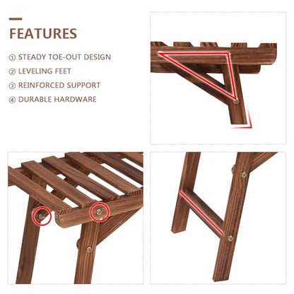 Ufine Freestanding 3 Tier Ladder Shelf Wood Plant Stand Indoor Outdoor Plant Display Rack Flower Pot Holder Planter Organizer