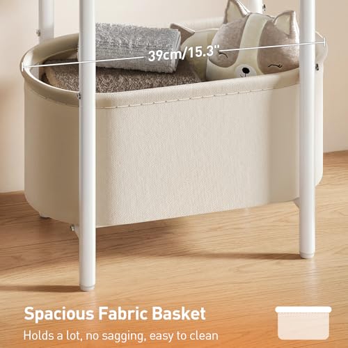 RALGEND Small Round Side Table with Fabric Basket Storage, Oval End Table for Small Spaces, Modern Coffee Bedside Table, Couch Side Table for Living Room, 15.7" X 11.8" X 24", White and Beige 8601BZWT - color: White and Beige