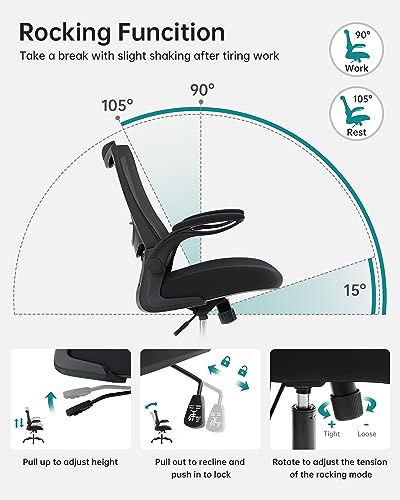 MUXX.STIL Office Chair, Ergonomic Desk Chair with Adjustable Lumbar Support and Flip up Armrest, Breathable Mesh Computer Chair for Home Office, Black - color: Black