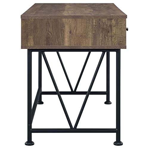 Coaster Furniture Analiese Farmhouse 3 Drawer Home Office Writing Desk Black Metal Base Rustic Oak Brown 802541 - color: Brown