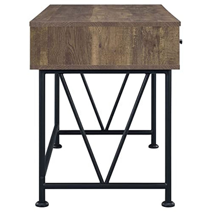 Coaster Furniture Analiese Farmhouse 3 Drawer Home Office Writing Desk Black Metal Base Rustic Oak Brown 802541 - color: Brown
