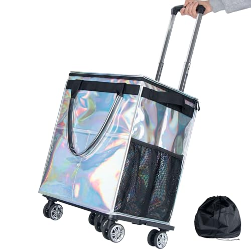 Reusable Grocery Bags on Wheels, Rolling Tote, Portable Shopping Cart for Groceries with Wheels and Drawstring Bag, Trolley, 54L, Foldable, Phantom White - color: Phantom White