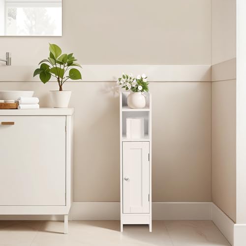 SUPER DEAL Small Bathroom Storage Corner Cabinet Set of 2, Narrow Floor Bathroom Toilet Paper Storage Organizer with Adjustable Shelves for Small Space, White