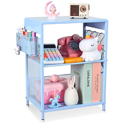 Sky Blue Kids Nightstand, Small Nightstand for Bedroom, End Table with Hooks and Holder, Toddler Bedside Table, Desk Organizer for Office, Small Desk for Living Room, Dorm (Sky Blue) - color: Sky Blue