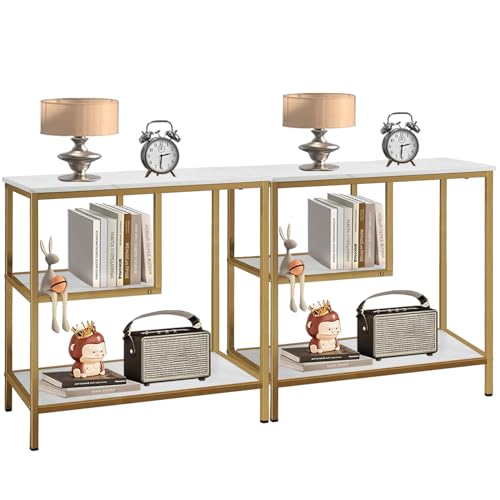 AT-VALY End Table Set of 2, 3-Tier Small End Table, Nightstand for Living Room, Bedroom, Office, Bathroom (Gold)
