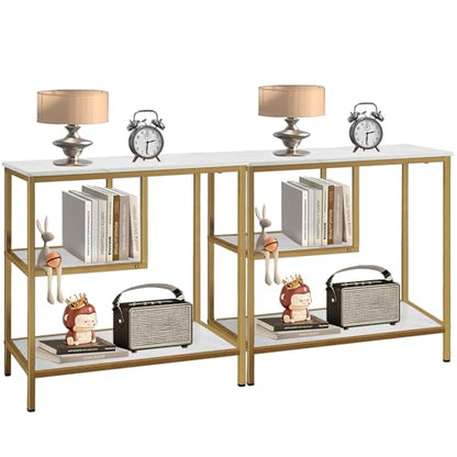 AT-VALY End Table Set of 2, 3-Tier Small End Table, Nightstand for Living Room, Bedroom, Office, Bathroom (Gold)