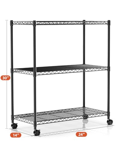 Simple Deluxe Heavy Duty 3-Tier Storage Shelves 750Lb Capacity, 24.02" D x 13.78" W x 29.92" H Shelving Unit for Pantry, Garage, Laundry and Kitchen, Black - size: 3-Tier, 13.78"W x 24.02"D x 29.92"H