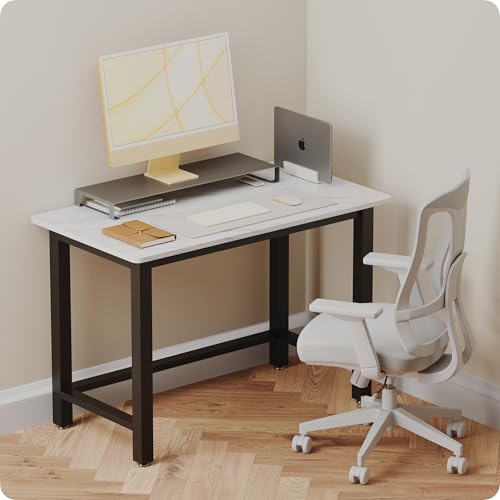 43" Home Office Desk Modern Computer Desk 43.3x23.6x29.5 inches PC Table with Thicken Frame Industrial Style Sturdy Metal Frame Furniture for Writing Gaming Marble White+Black - color: Marble White+black, size: 43