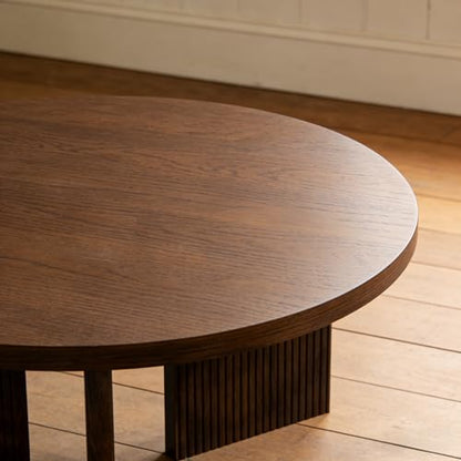 35" Wooden Round Coffee Table, Brown | Smooth Thick Coffee Table, Low Circle Center Table with X Shaped Stable Legs, Accent Tea Table for Living Room, Office - color: Brown, style: Coffee Table