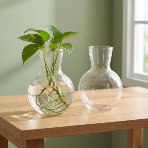 Toddmomy Clear Glass Planters 2Pcs Hydroponic Glass Vase for Indoor Plants Terrarium Plants Flower Holder Suspended Vase Decor for Home Office Table Centerpieces