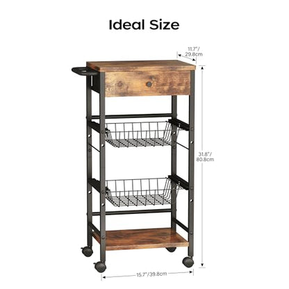 Kitchen Organizer and Storage Cart with Fabric Drawer and Convenient Handle, Snack Organizer Cart with 2 Pull-Out Baskets and 2 Storage Shelves, Rolling Kitchen Cart for Fruit Potato Onion Vegetable - style: 4 Tier with Drawer