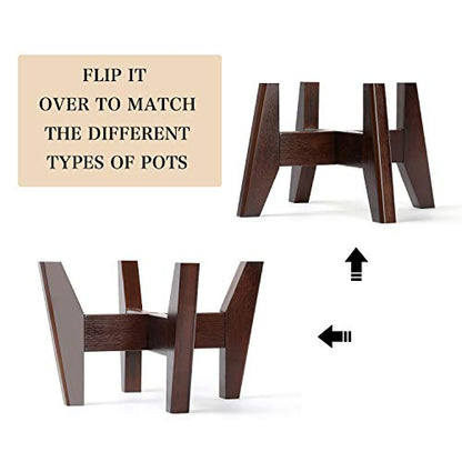 Seanmi Plant Stands for Indoor Plants, Bamboo Plant Stand, Mid Century Plant Holder, Adjustable Width, Fits 8 9 10 11 12 inches Pots - Dark Brown (Planter Stand Only)