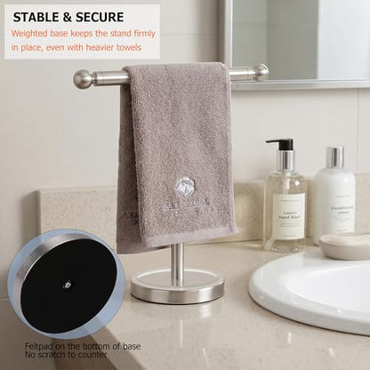 Hand Towel Holder Standing, T-Shape Towel Rack with Heavy Base, Regular Sized Hand Towel for Bath (Brushed Nickel, Stainless Steel) - color: Brushed Nickel