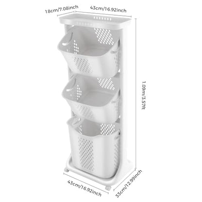 3 Tier Rolling Laundry Basket Vertical laundry hamper Sorter Cart with Wheels and Breaks Bathrooms Clothes Hamper 3 Section laundry organizer for Kitchens, Bedrooms, Laundry Rooms