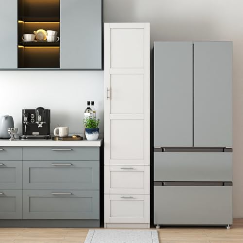 White Pantry Cabinet with Door and 2 Drawers, 70.87" Tall Freestanding Kitchen Storage Cabinet with Adjustable Shelves for Kitchen, Dining Room, Living Room - color: 03 White
