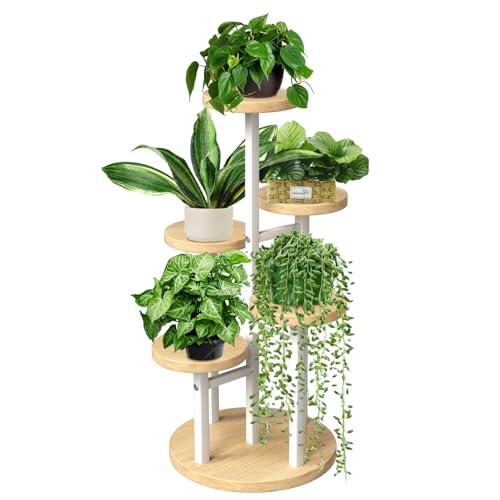 GEEBOBO 5 Tier Plant Stand Indoor, Metal Wood Plant Stands For Indoor Plants Multiple, Corner Tiered Flower Plants Shelf Stand for Living Room Bedroom, White - color: 5 Tier-White