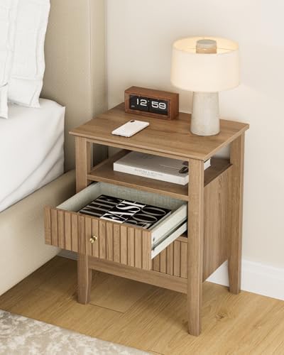 Fluted Nightstand, Farmhouse Night Stand with 2 Drawers, Mid Century Modern Side Accent Table,Bedside End Table for Bedroom, Living Room, Natural - color: Natural, size: 2 Drawers