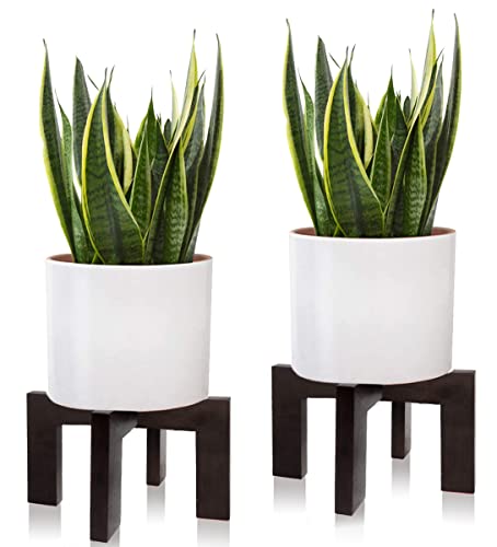 2 Pack Plant Stand Indoor Outdoor, Mid Century Plant Stand for Indoor Plants, Wood Modern Plant Holder Rattan Flower Plant stool, Low Short Boho Rustic Planter Stand, Fit 5-15 Inch Pot - color: 2 Pack Black