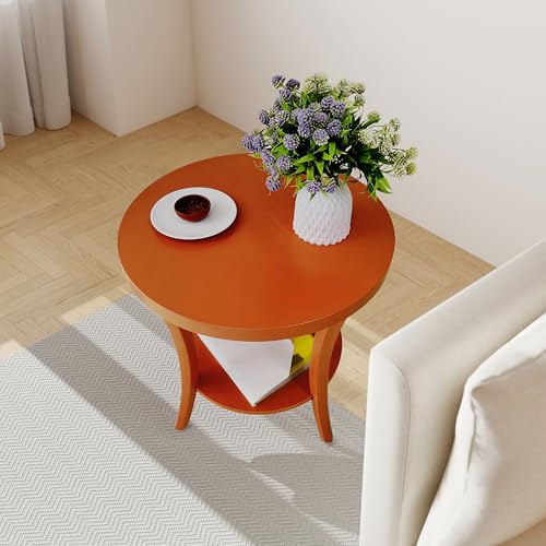 Roundhill Furniture Perth Contemporary Round End Table with Shelf - color: Orange