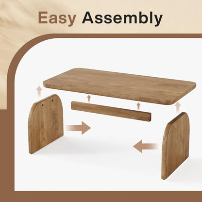 Tribesigns Rectangle Coffee Table, 47-Inch Wood Rectangular Living Room Table, Farmhouse Accent Center Low Cocktail Tea Table with Sturdy Base & Rounded Corners, Easy Assembly (Natural Brown) - color: Natural Brown
