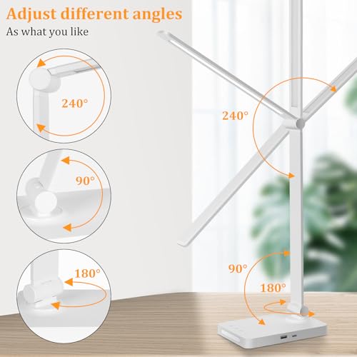 Dott Arts LED Desk Lamp with USB Ports, Touch Control, 5 Color Modes, 3 Brightness Levels, Foldable Design, White - color: White