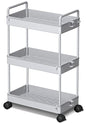 Ronlap 3 Tier Slim Rolling Storage Cart with Wheels Plastic Utility Cart Organizer for Snack Craft Art Postpartum Baby Diaper Nail Makeup in Bathroom Laundry Room Kitchen Bedside Narrow Space, Grey - color: Gray
