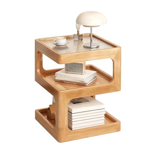 3-Tier Nightstand with Storage, Modern Wooden Side Table End Table No Assembly Required, Bedside Organizer with Open Shelves for Bedroom, Living Room, Office(Wood-30cm) - color: Wood Color, size: 11.81*11.81*21.16in