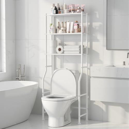 Livilord 3-Tier Over The Toilet Storage Rack, Space Saver Metal Bathroom Shelves, Freestanding Over Toilet Bathroom Organizer for Bathroom/Living Room (White) - color: White