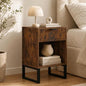 Rustic Brown Nightstand with Fluted Drawer, Wood Bedside Table with Storage Shelf, Mid Century Modern End Table with Metal Legs for Bedroom, Living Room, Sofa Side & Small Spaces
