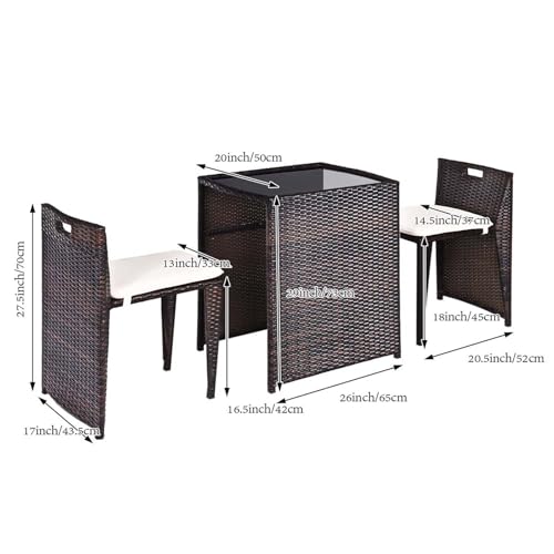 Giantex 3 PCS Cushioned Outdoor Wicker Patio Set Convention Bistro Set Garden Lawn Space Saving Conversation Sofa Furniture No Assembly (Brown) - color: Brown