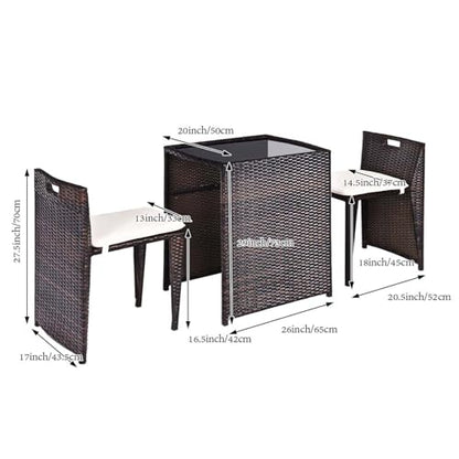 Giantex 3 PCS Cushioned Outdoor Wicker Patio Set Convention Bistro Set Garden Lawn Space Saving Conversation Sofa Furniture No Assembly (Brown) - color: Brown