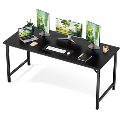 Sweetcrispy Small Computer Desk, 63" Office Writing Desk with Metal Frame & Wooden Top, X-Shaped Reinforcement, Student Study Home Bedroom Table, Black - color: Black, size: 63-Inch